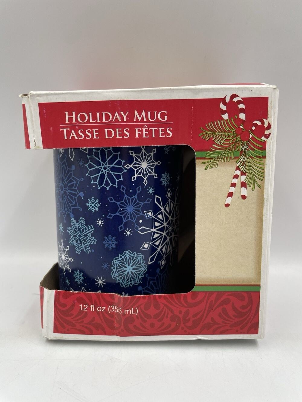 NEW ROYAL NORFOLK Holiday Mug Snowflakes Starbursts Blue & White 12 oz